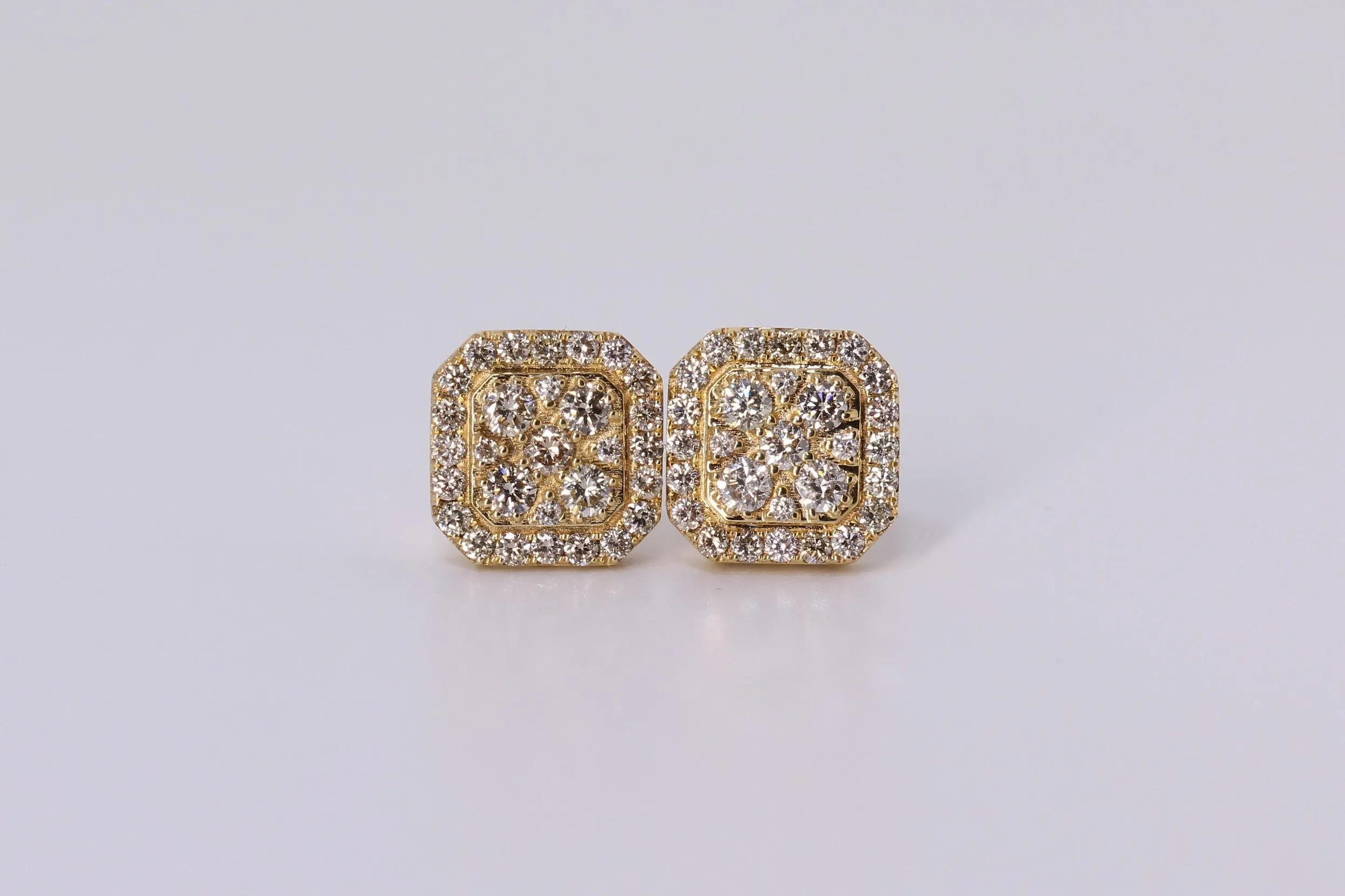 10k Yellow Gold Square Earrings 1.35Ctw