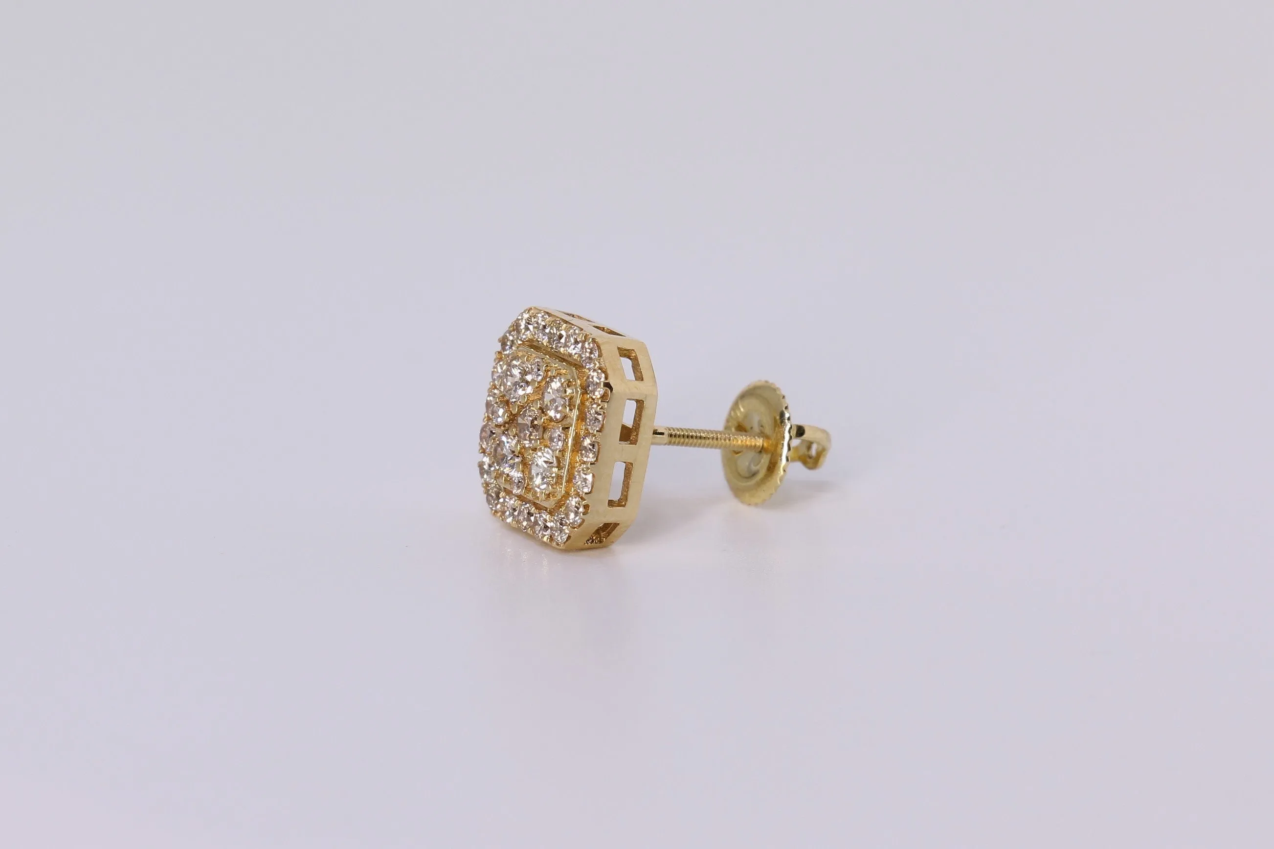 10k Yellow Gold Square Earrings 1.35Ctw