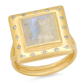 14K YG Moonstone and Scattered Diamond Ring