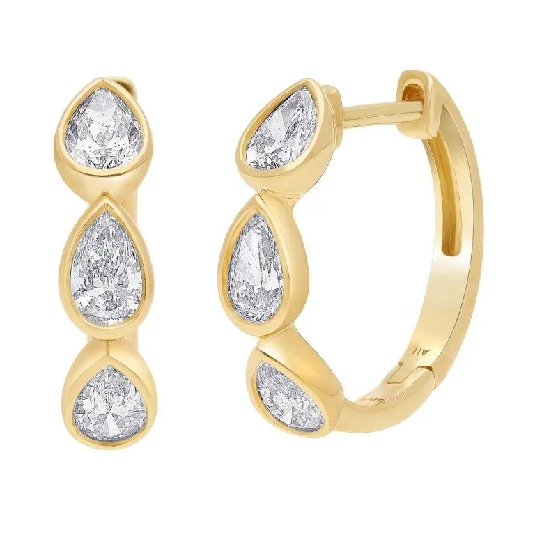 14K YG Pear Shaped Diamond Huggies