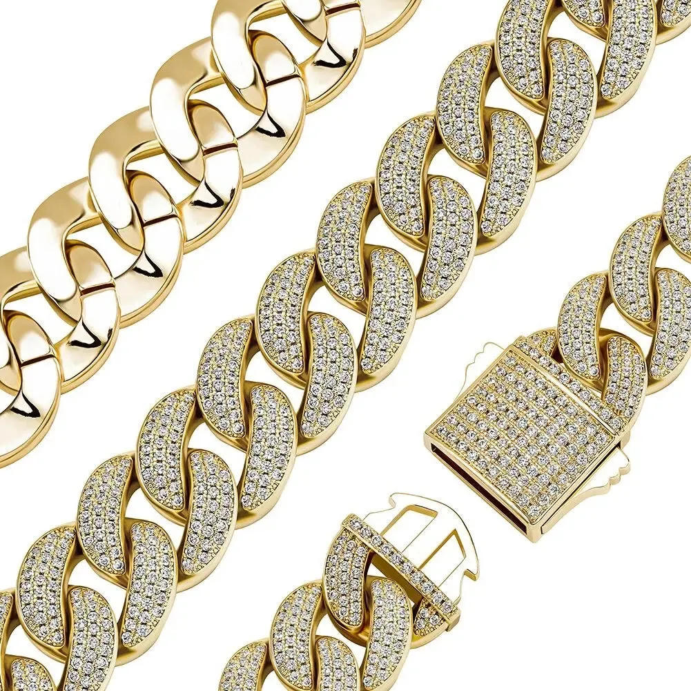 18mm Iced Cuban Link Bracelet in Yellow Gold