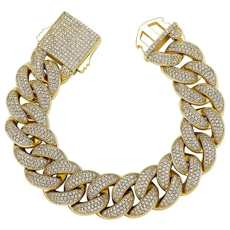 18mm Iced Cuban Link Bracelet in Yellow Gold