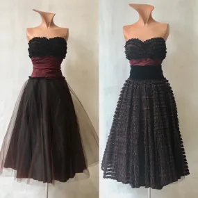 1950s Black/Brown Tulle Party Dress with two skirt options