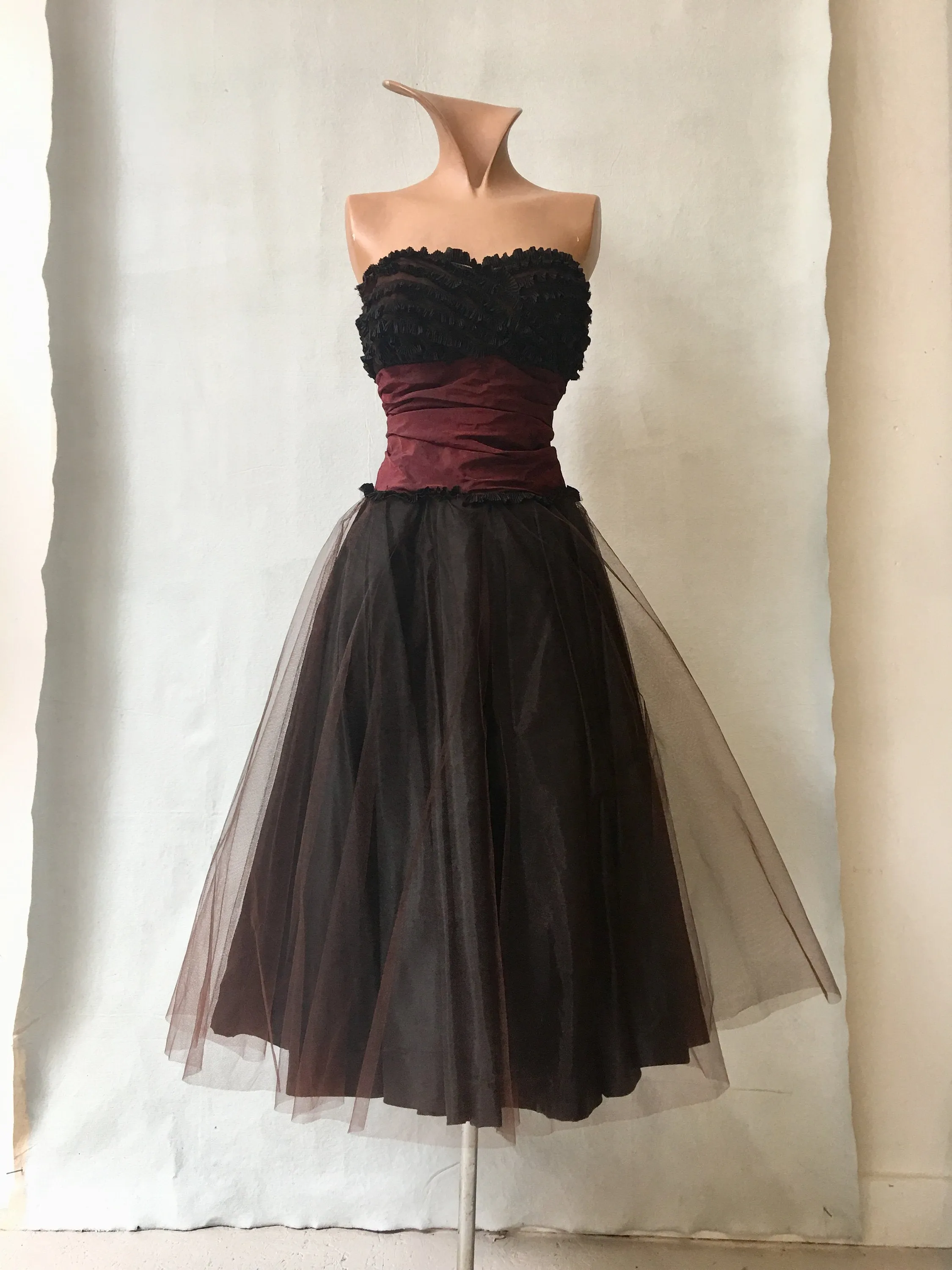 1950s Black/Brown Tulle Party Dress with two skirt options