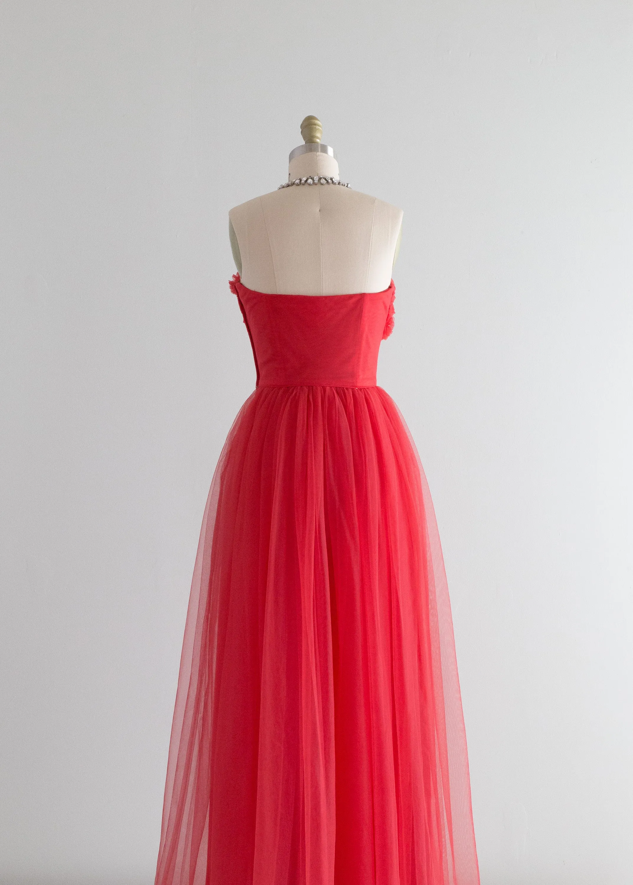 1950's Classic Ruby Red Strapless Prom Dress by Lorie Deb / Waist 24