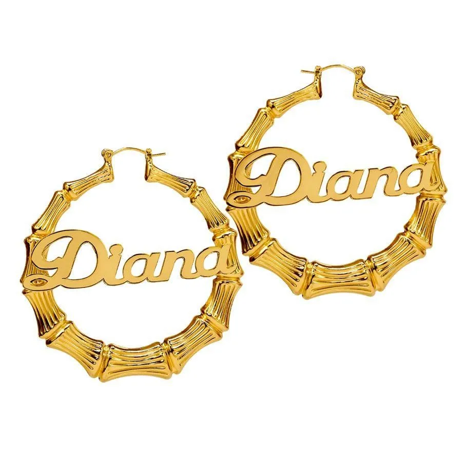 2 Hoops Bamboo Name Earrings