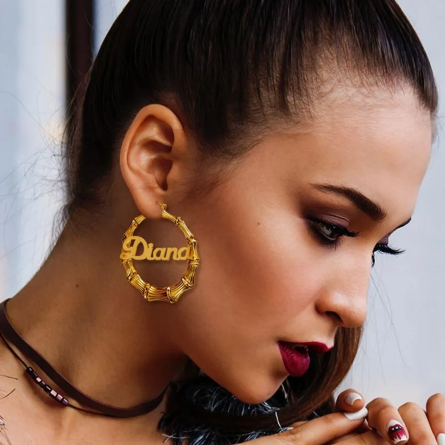 2 Hoops Bamboo Name Earrings