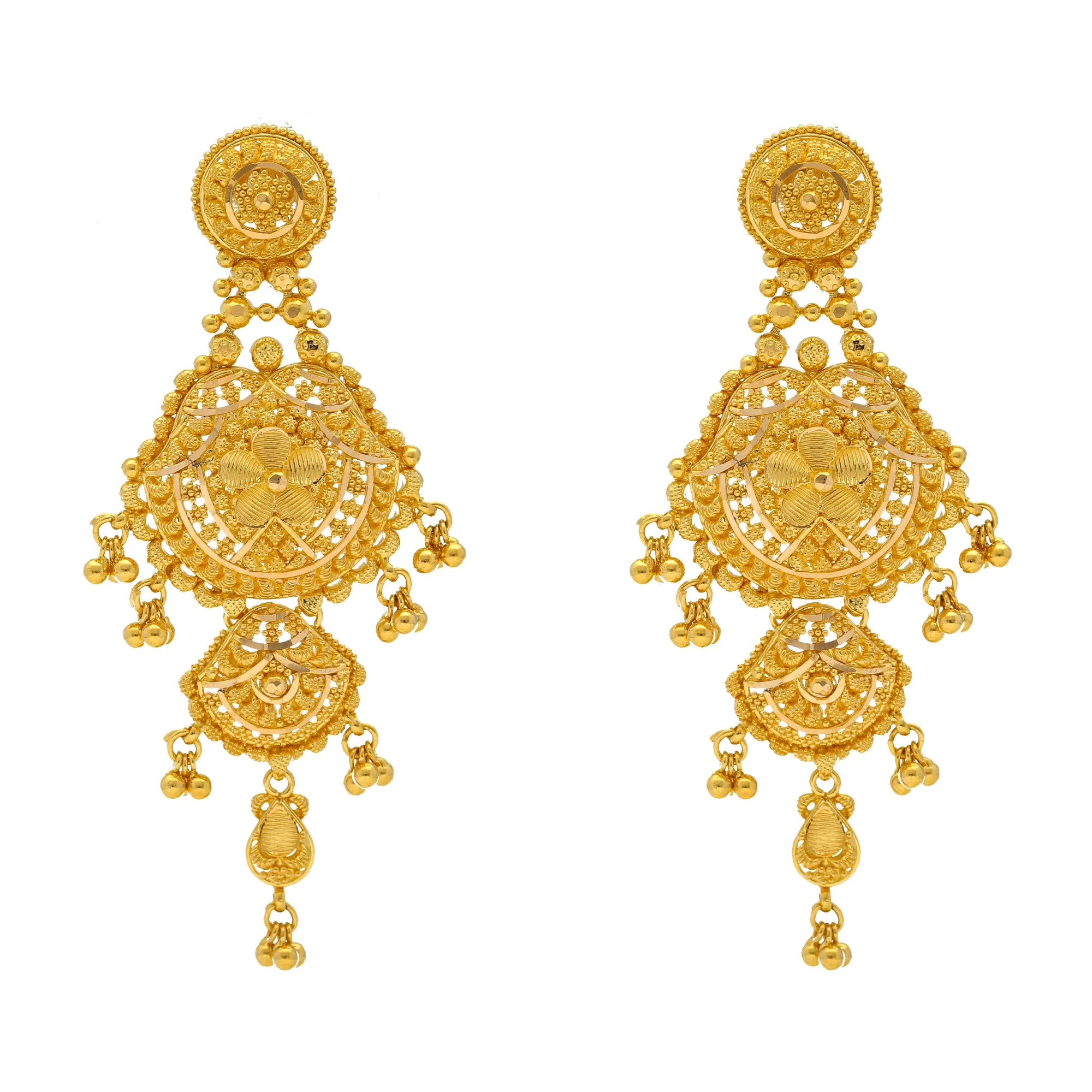 22K Yellow Gold Beaded Filigree Earrings (15.8gm)