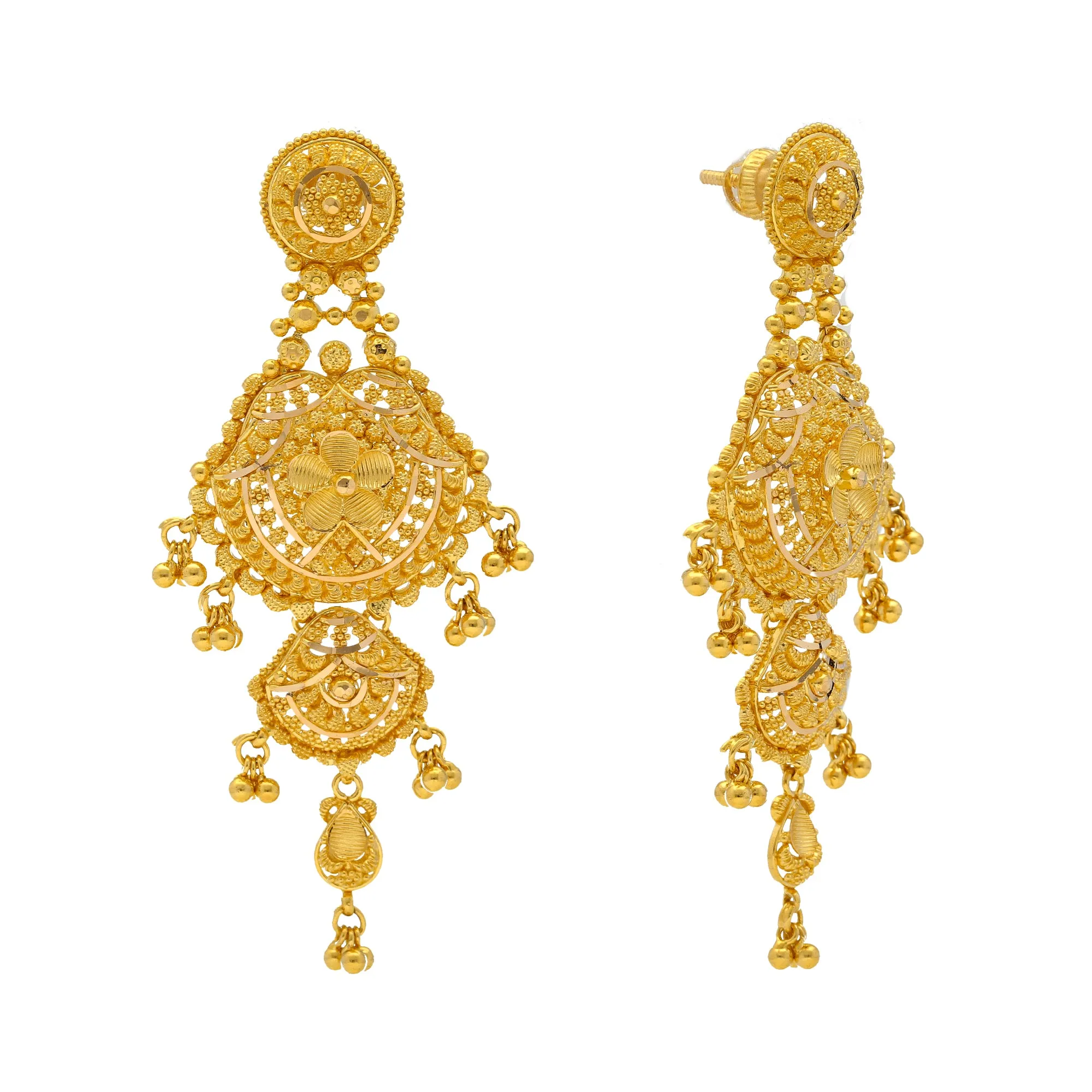 22K Yellow Gold Beaded Filigree Earrings (15.8gm)