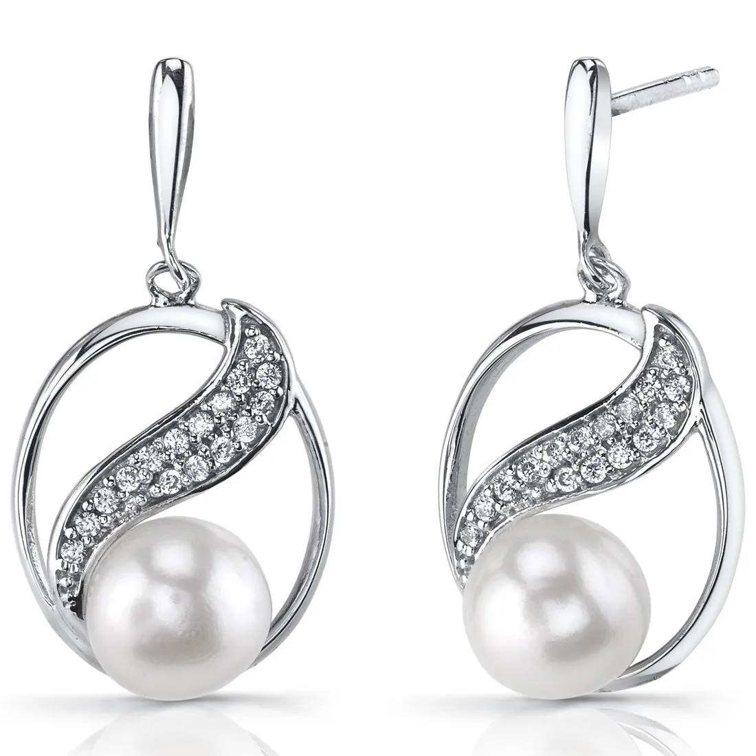 7.0mm Freshwater Cultured White Pearl Artemis Sterling Silver Earrings