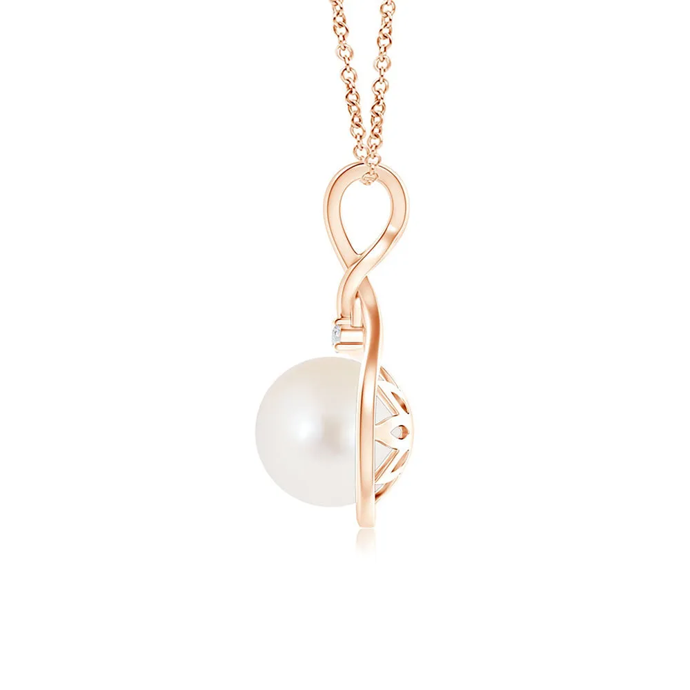 8mm Twist Freshwater Cultured Pearl and Moissanite Pendant