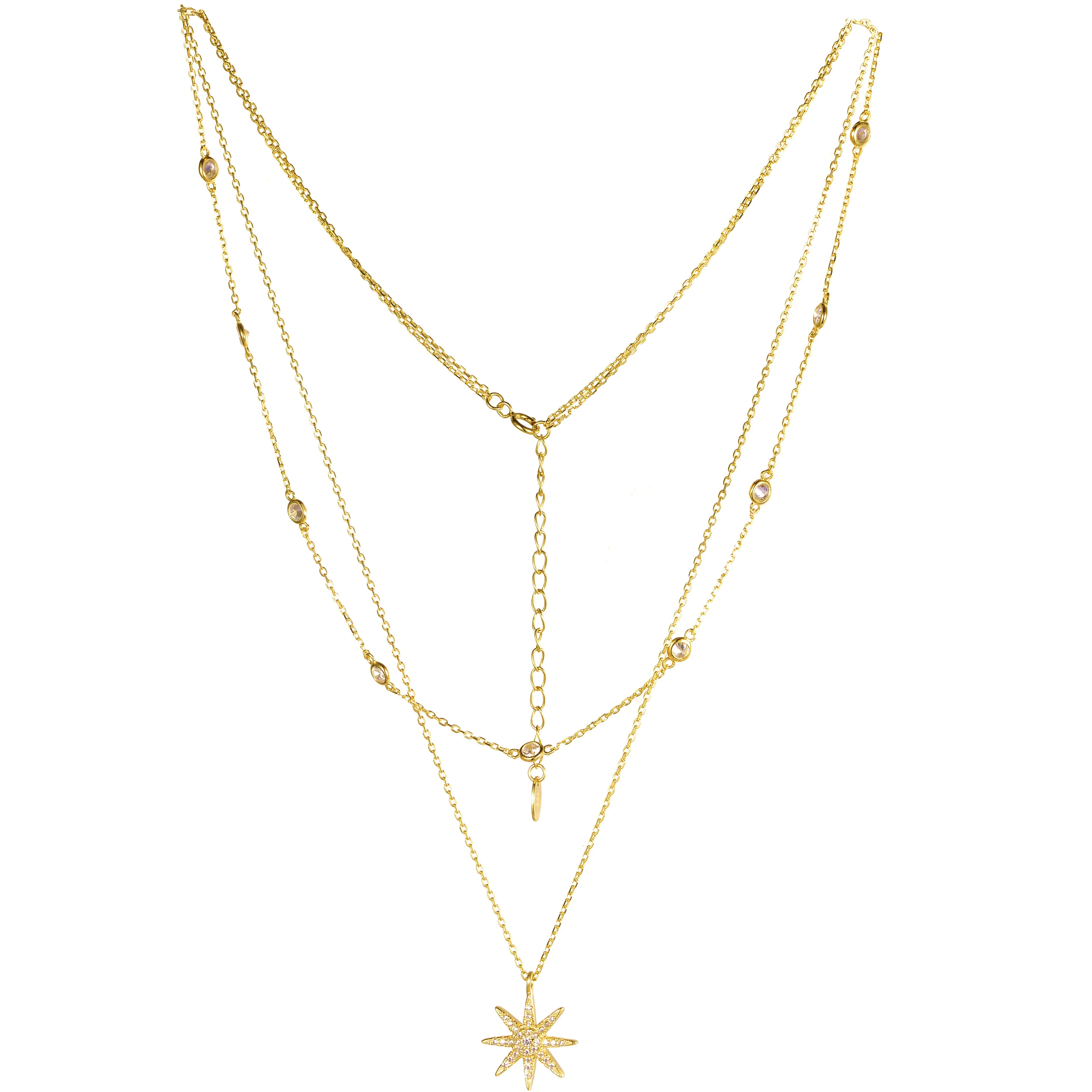 925 Silver Starburst Long Layer Necklace