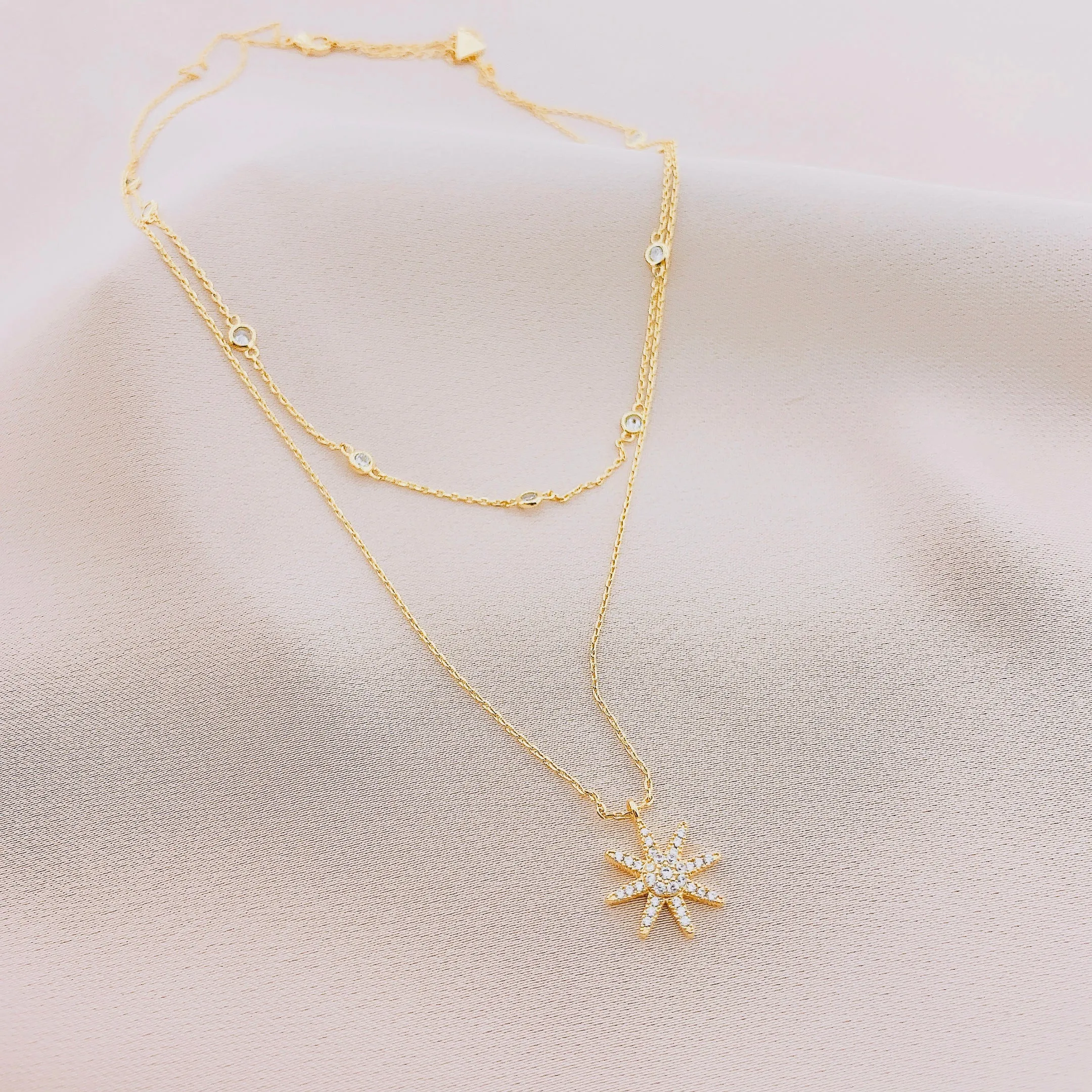 925 Silver Starburst Long Layer Necklace