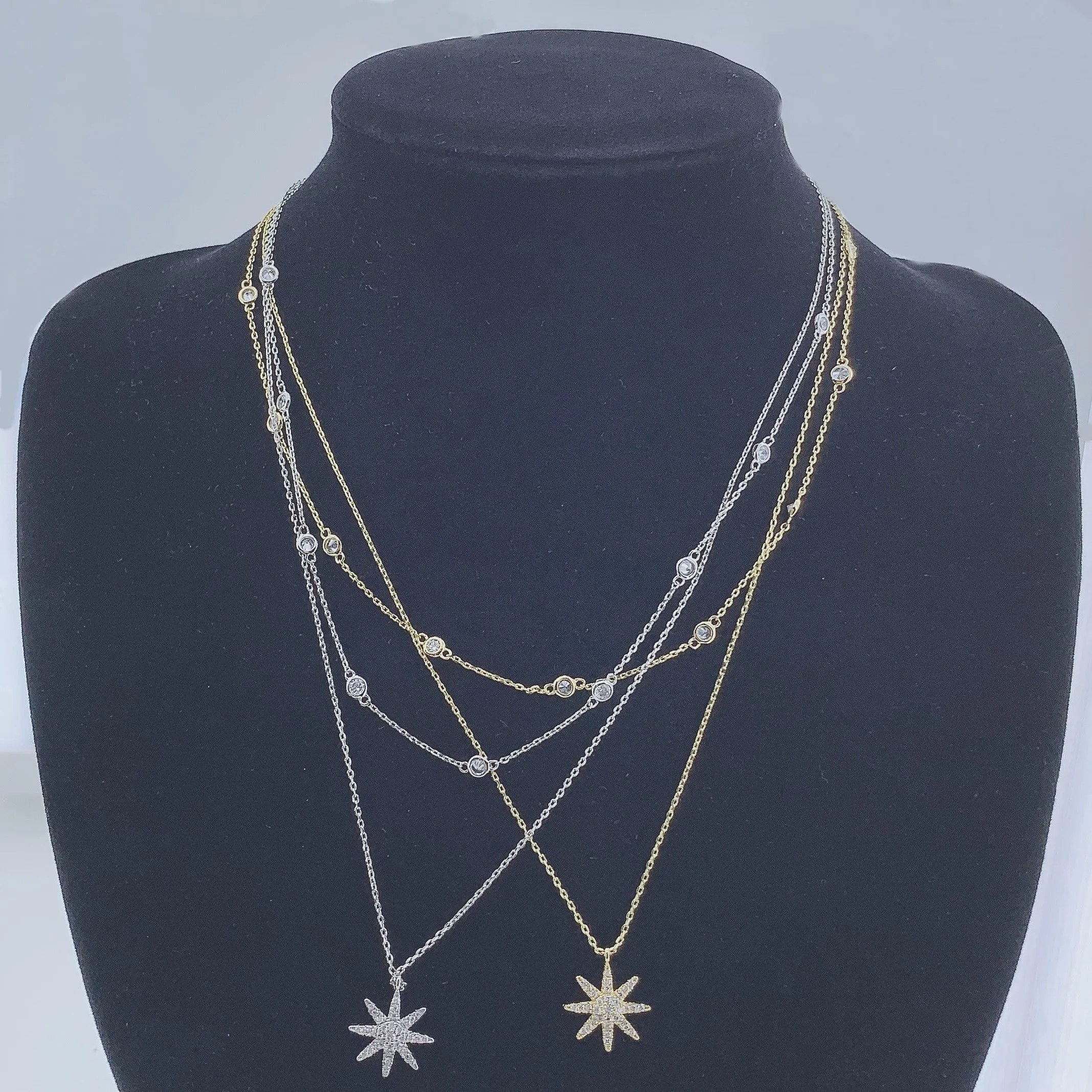 925 Silver Starburst Long Layer Necklace