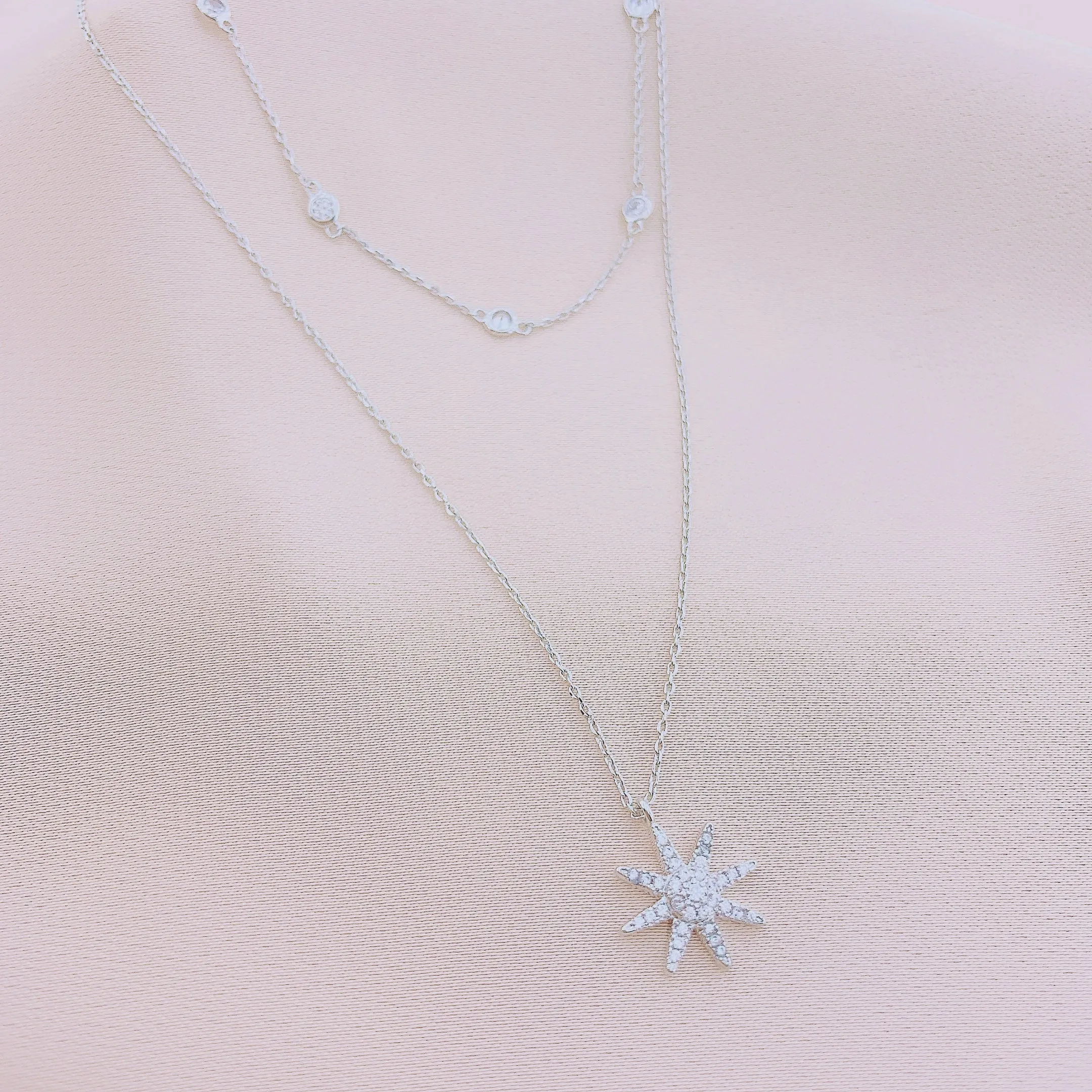 925 Silver Starburst Long Layer Necklace