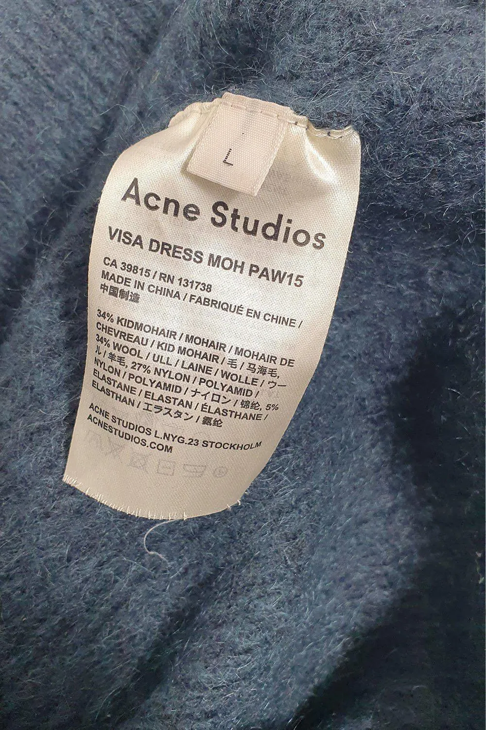 ACNE STUDIOS Blue Mohair Wool Blend Visa Jumper Dress (L)