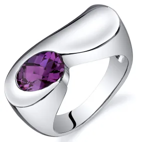 Alexandrite Oval Cut Sterling Silver Ring Size 8