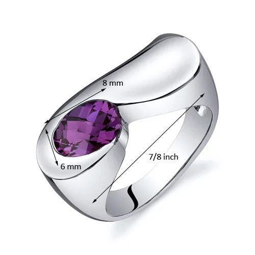 Alexandrite Oval Cut Sterling Silver Ring Size 8