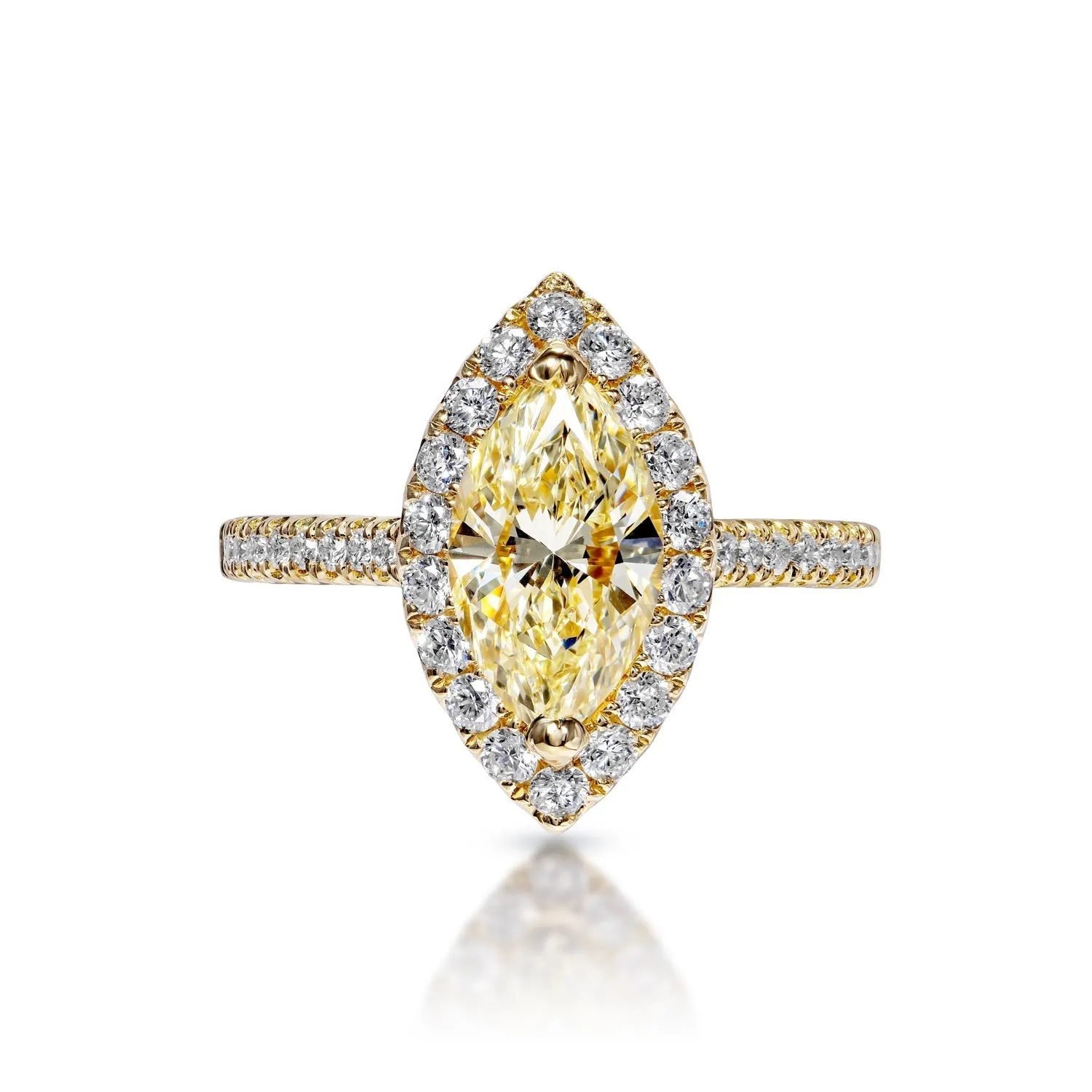 Aliya 2 Carat Yellow VVS2 Marquise Cut Diamond Engagement Ring in 18k Yellow Gold