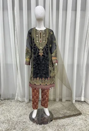 Ally's Kids Fancy Black Khadi Net Suit (AL-3324K)