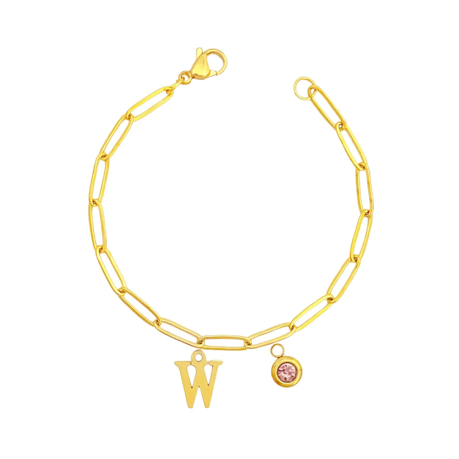 Alphabet Birthstone Paperclip Bracelet Gold (V-Z)