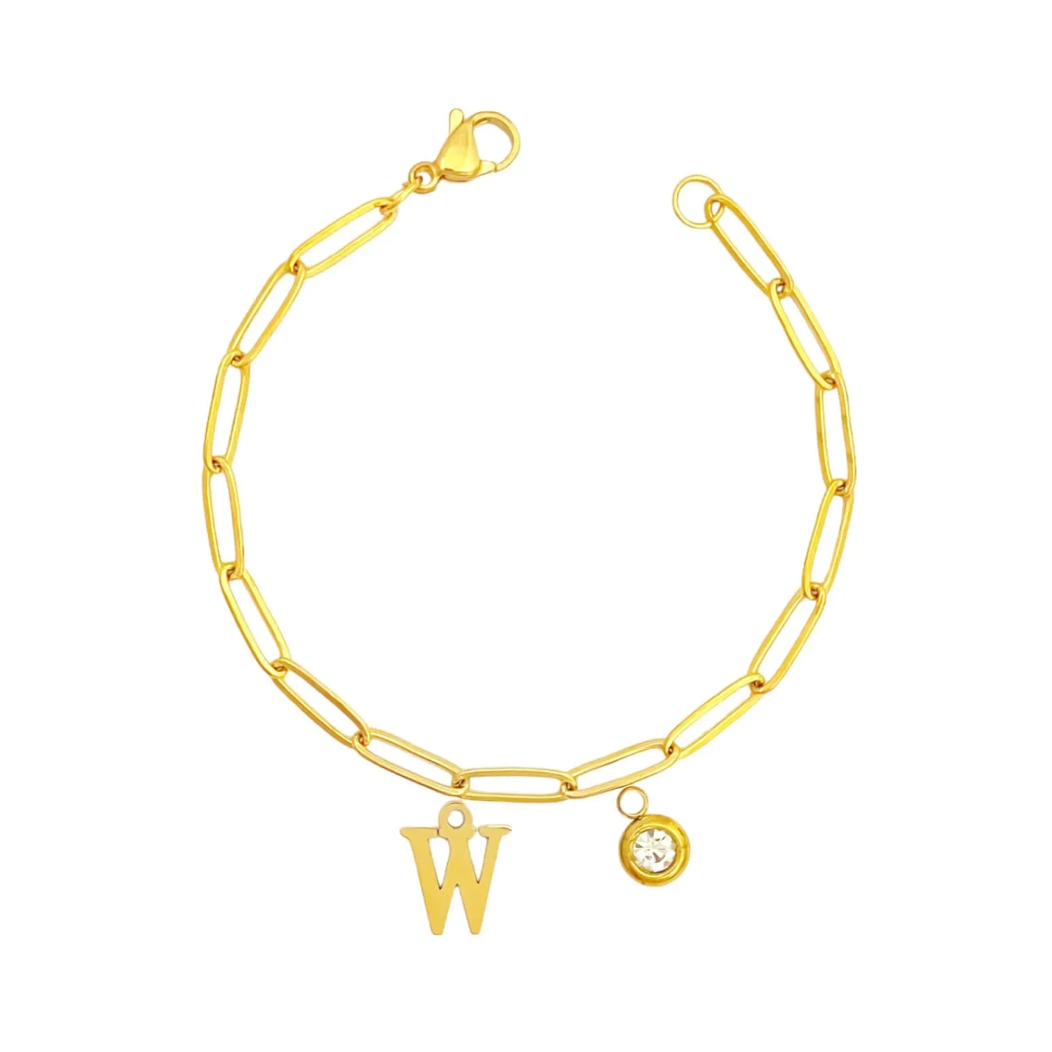 Alphabet Birthstone Paperclip Bracelet Gold (V-Z)