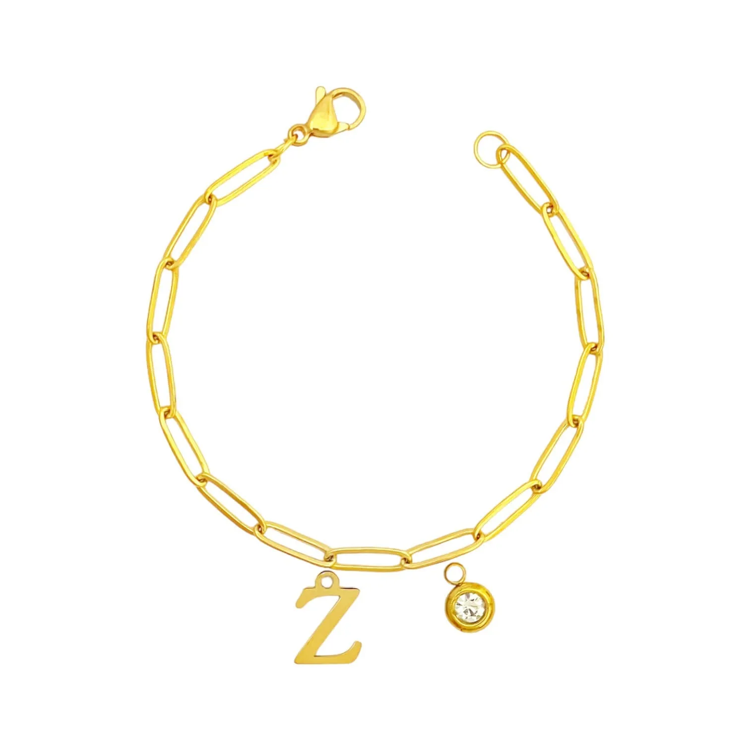 Alphabet Birthstone Paperclip Bracelet Gold (V-Z)