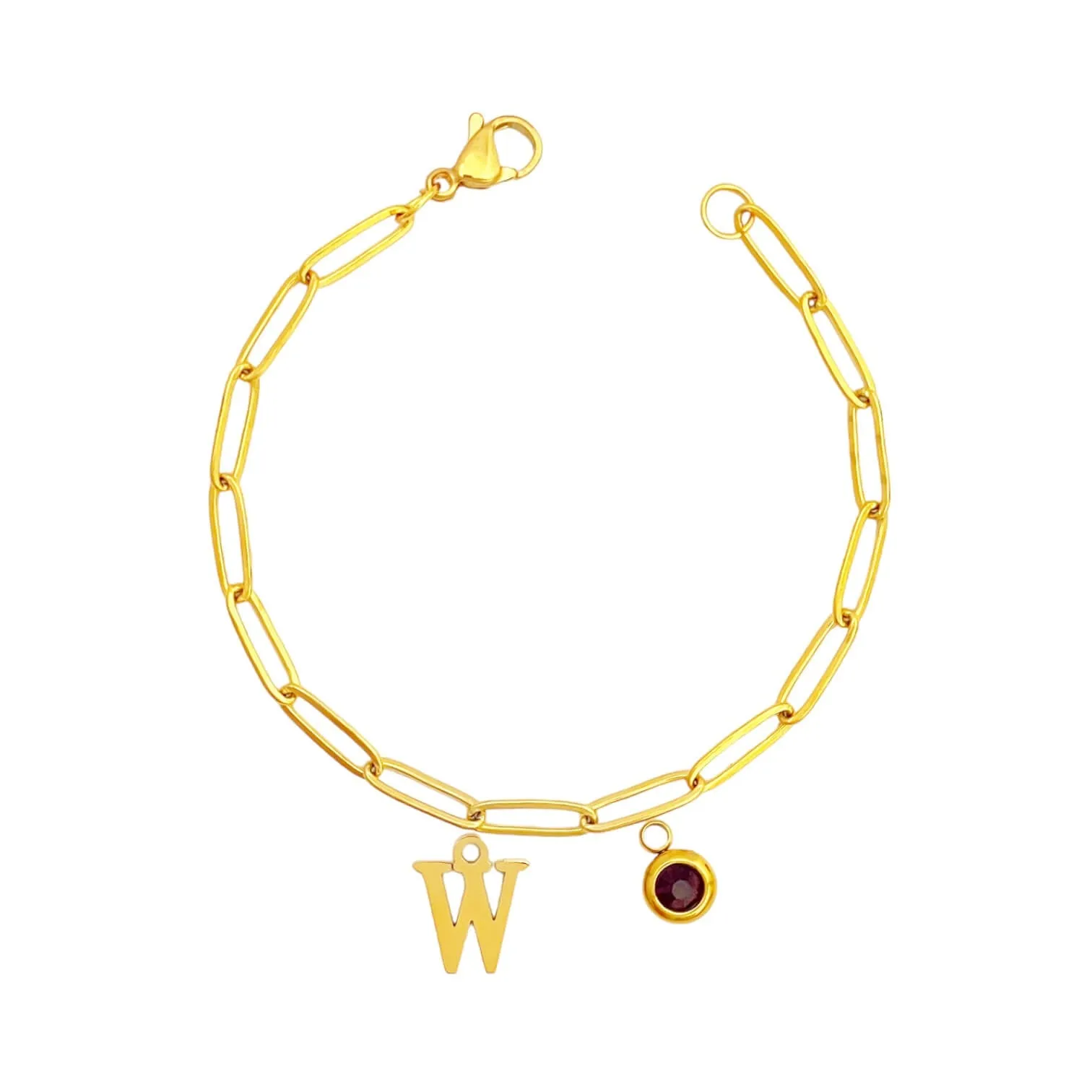 Alphabet Birthstone Paperclip Bracelet Gold (V-Z)