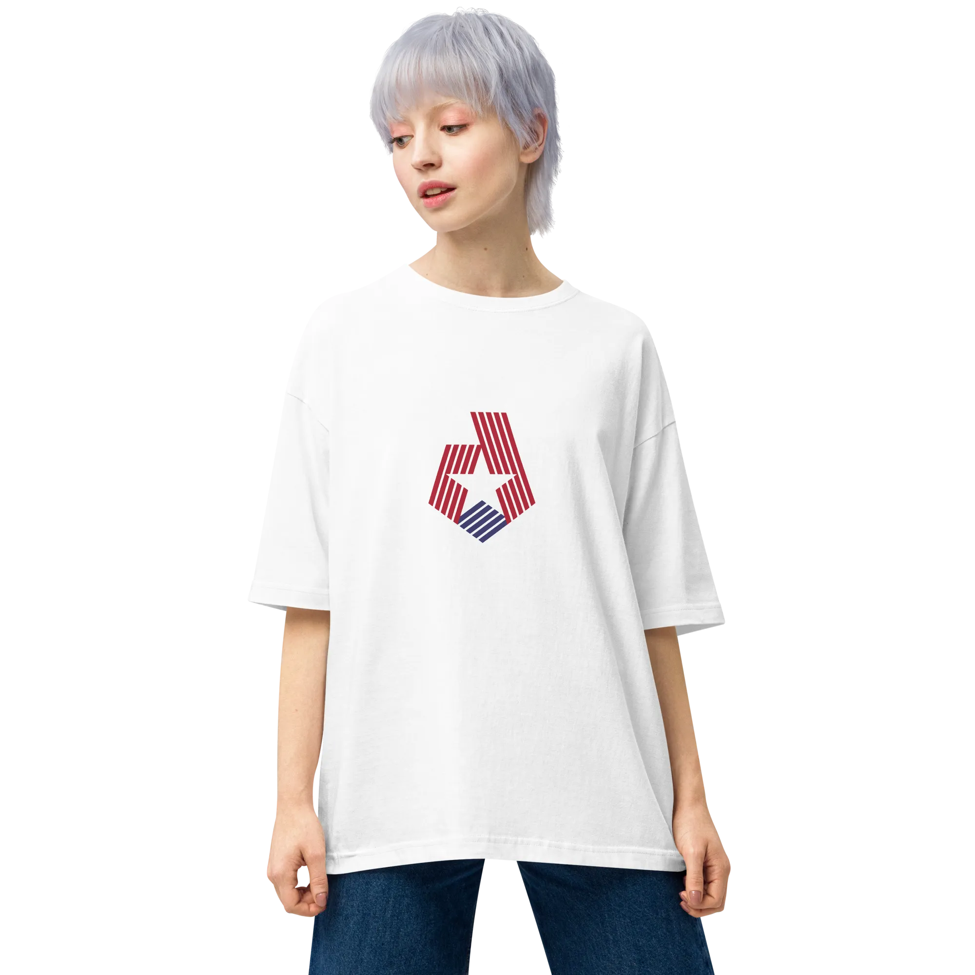 America "Star Stripes" Back Unisex Oversized White T-Shirt