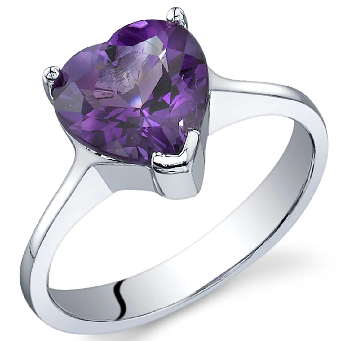 Amethyst Heart Shape Sterling Silver Ring Size 7