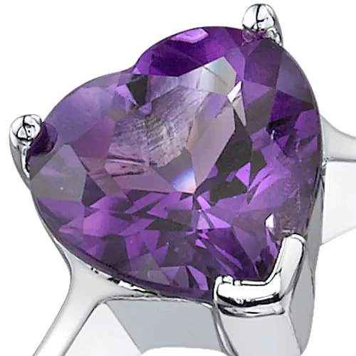 Amethyst Heart Shape Sterling Silver Ring Size 7