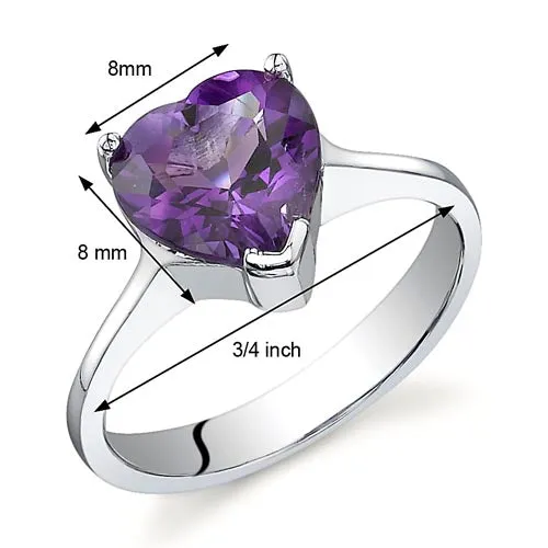 Amethyst Heart Shape Sterling Silver Ring Size 7