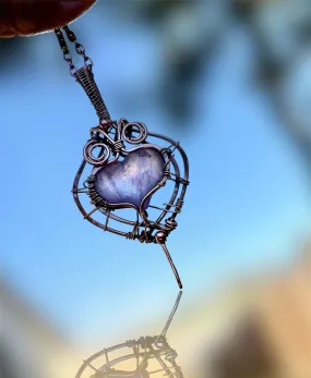 Amethyst Puffy Heart Wire Wrapped Pendant