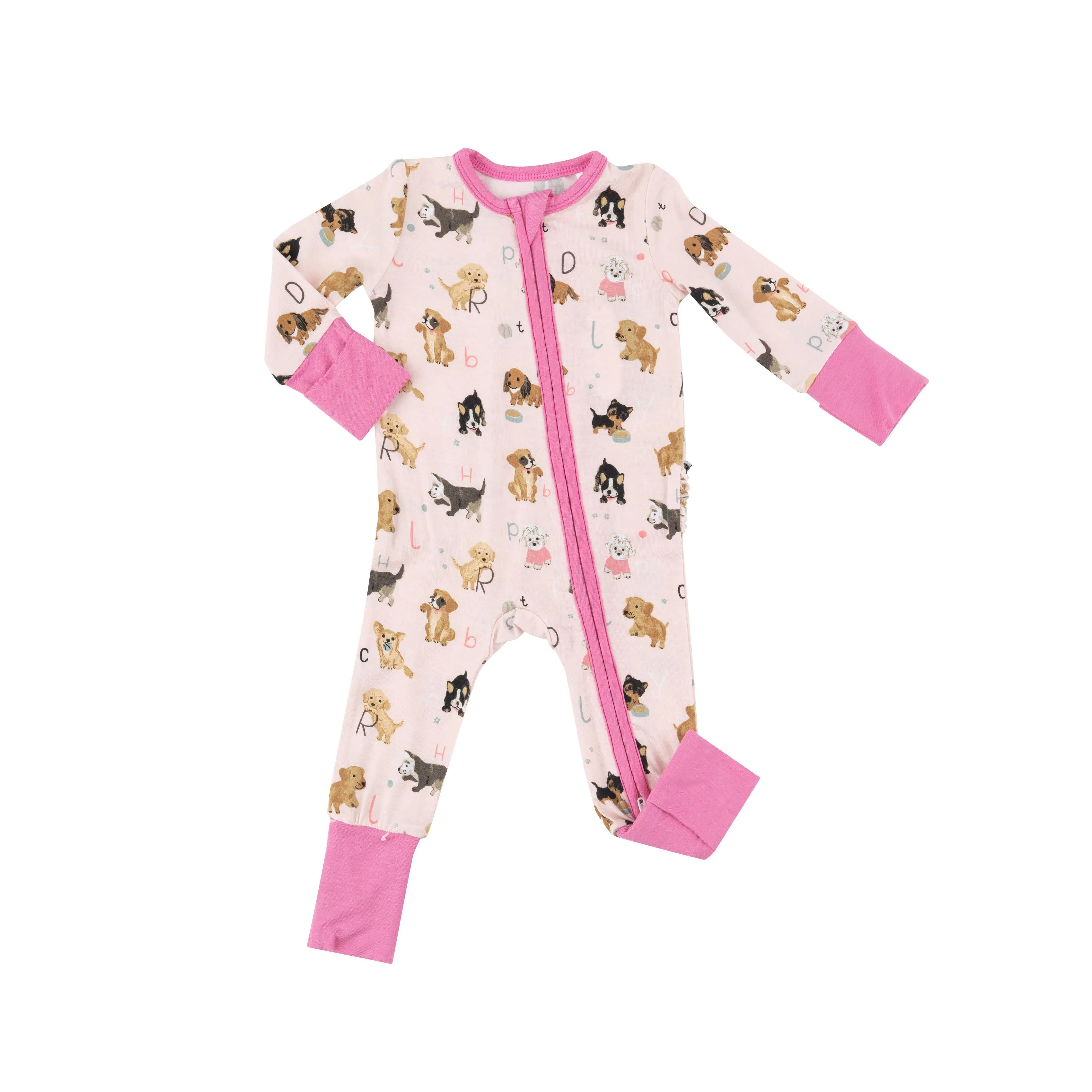 Angel Dear - Pink Puppy Alphabet Zipper Romper