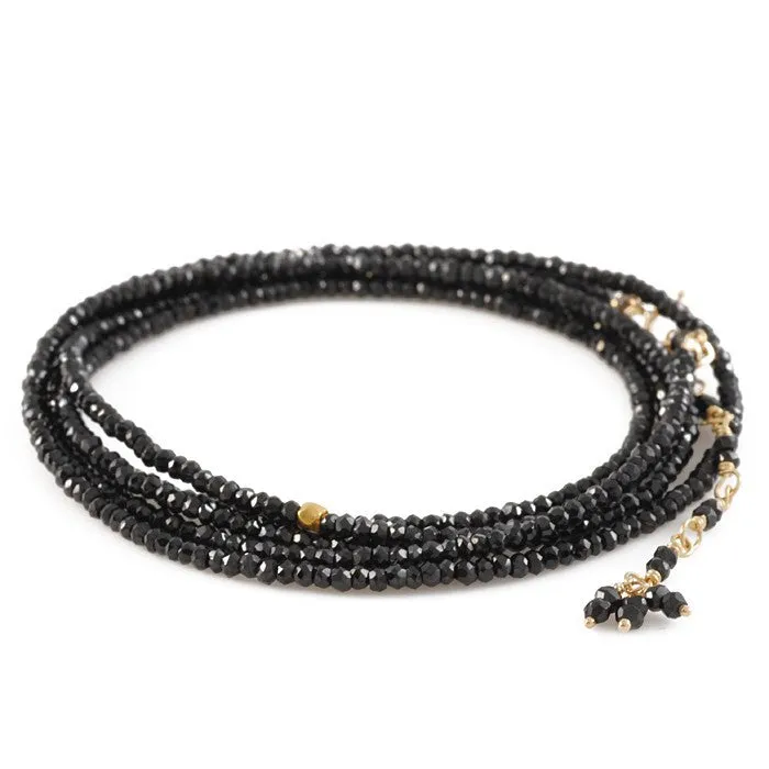 Anne Sportun Black Spinel Beaded Wrap Bracelet & Necklace 34 B098G-SPIN