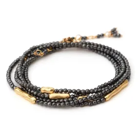 Anne Sportun Five Gold Bar Accent Hematite Beaded Wrap Bracelet & Necklace 34 B274G-HEM