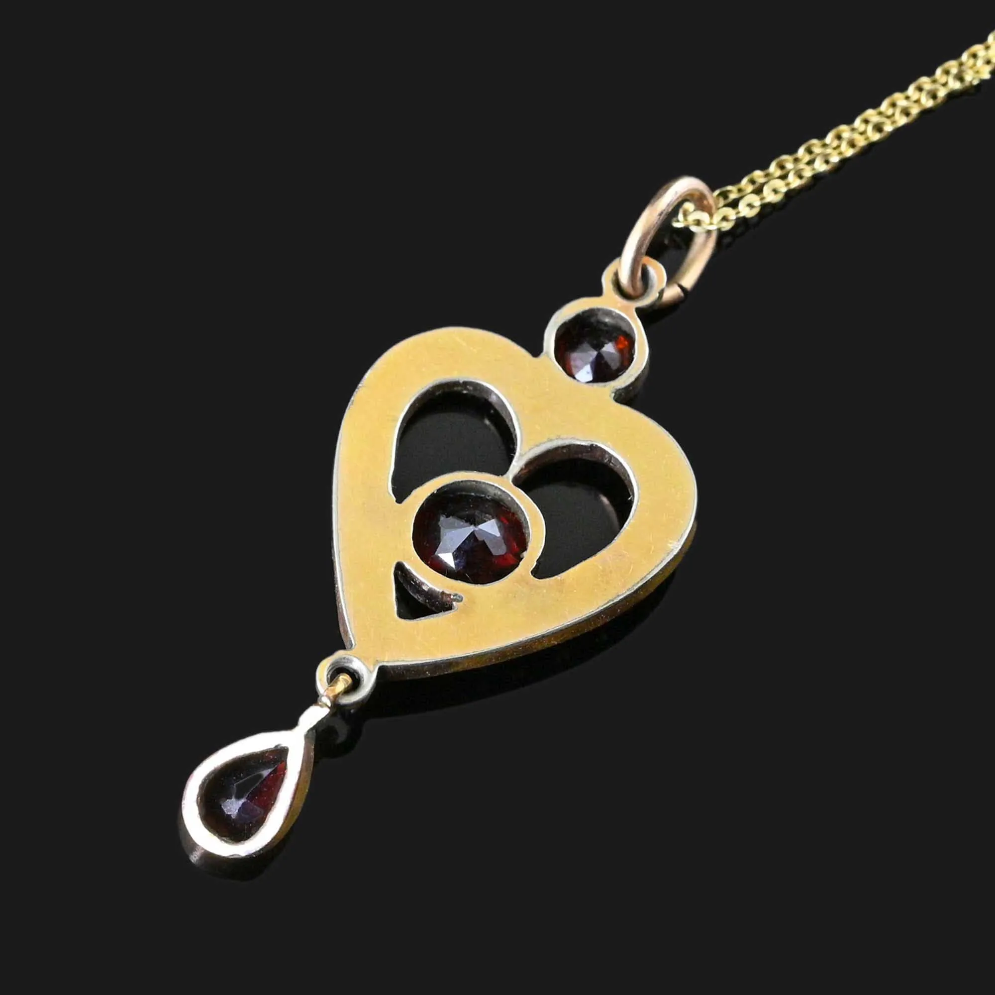 Antique Bohemian Garnet Heart Lavalier Pendant