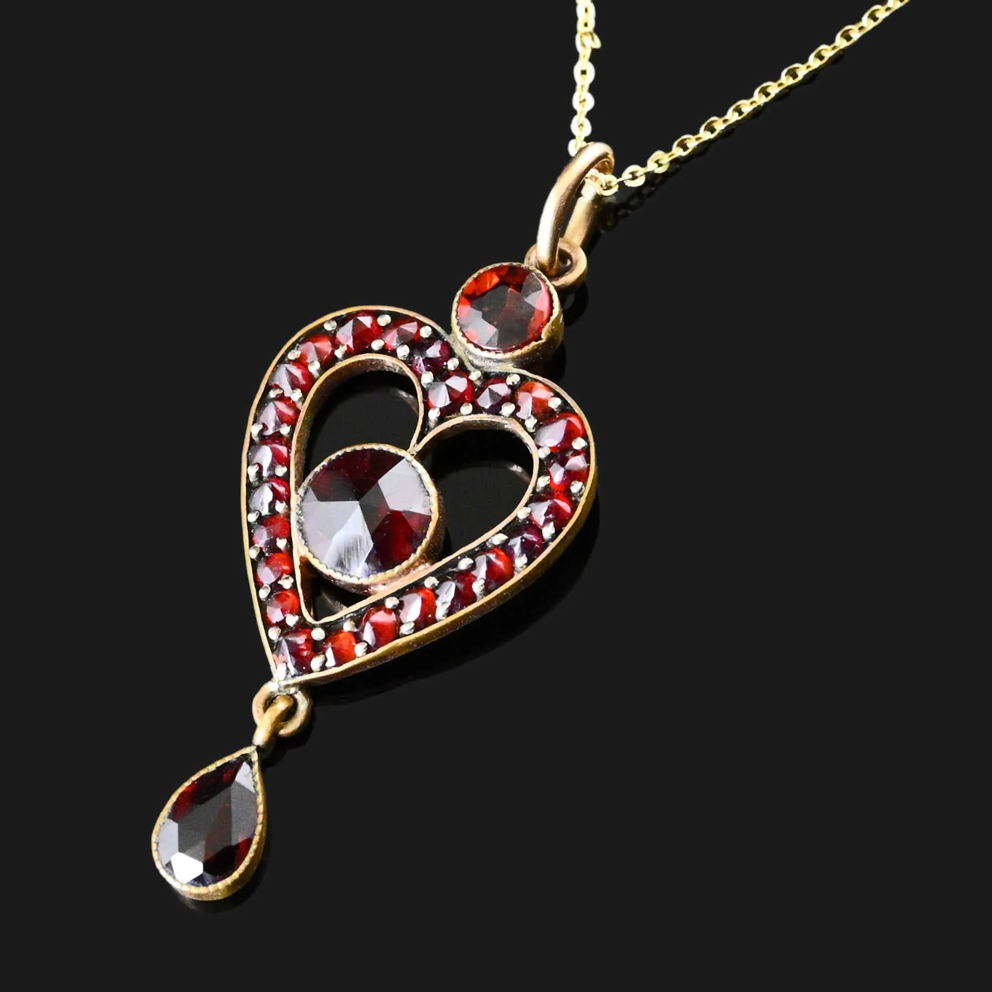 Antique Bohemian Garnet Heart Lavalier Pendant