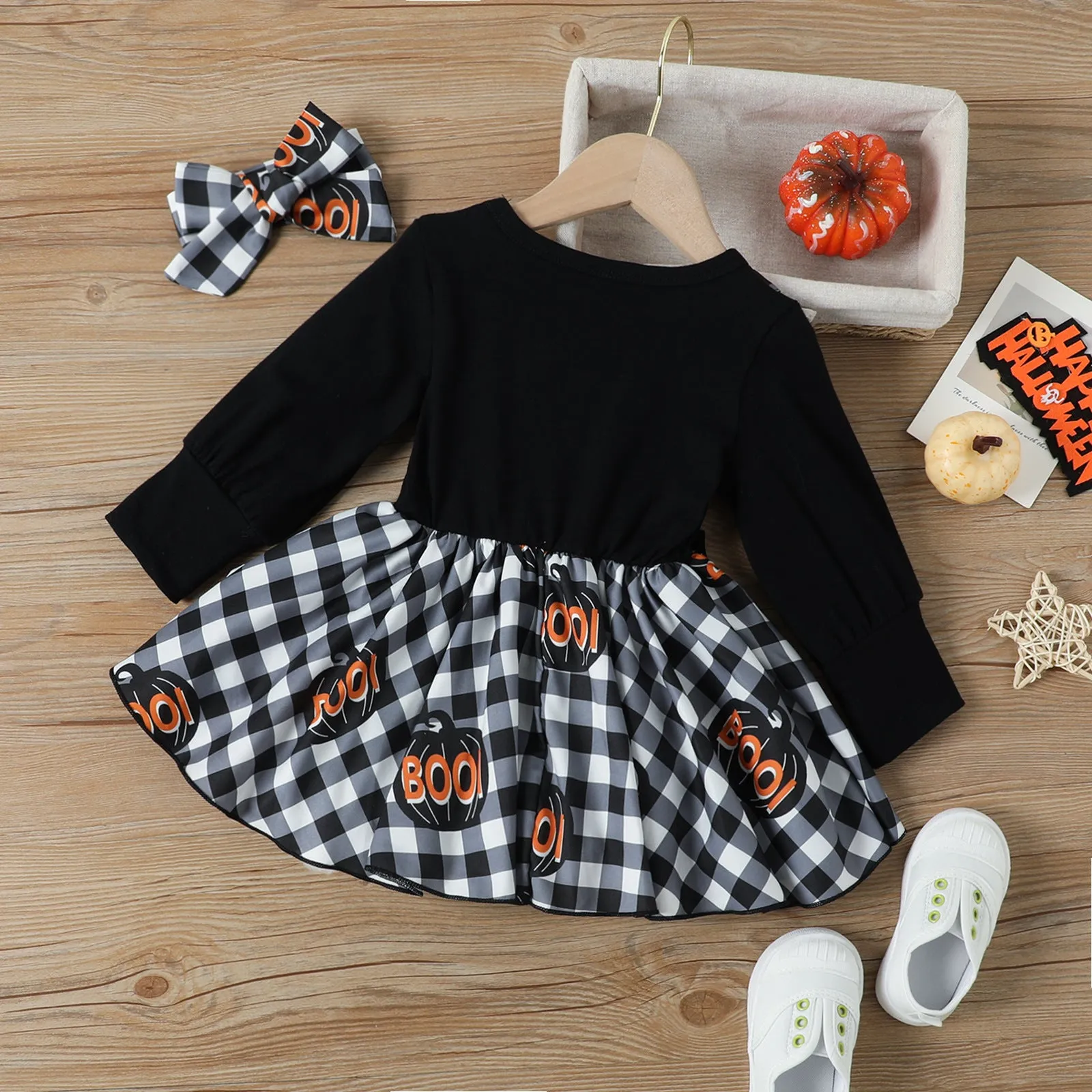 Baby Kid Girls Checked Print Halloween Rompers Wholesale 23090604