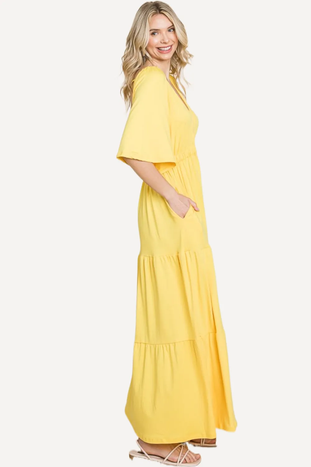 Backless Tiered Dress - Yellow