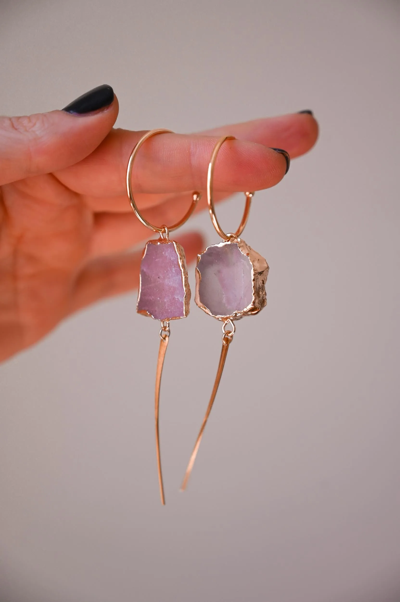 Baddie Rose Quartz Gold Hoops