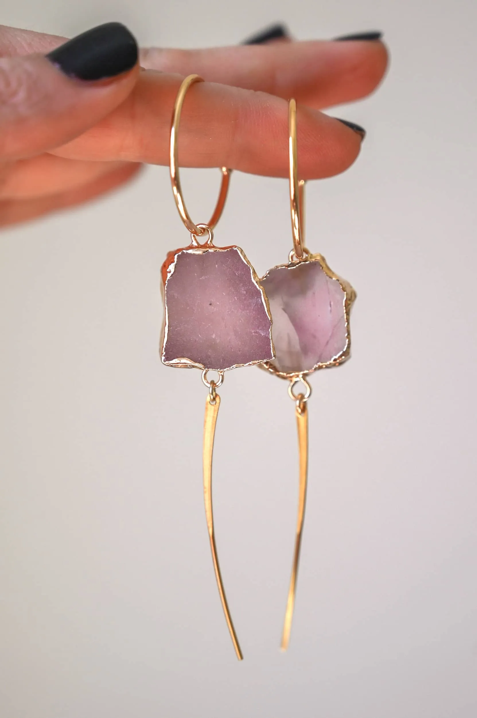 Baddie Rose Quartz Gold Hoops