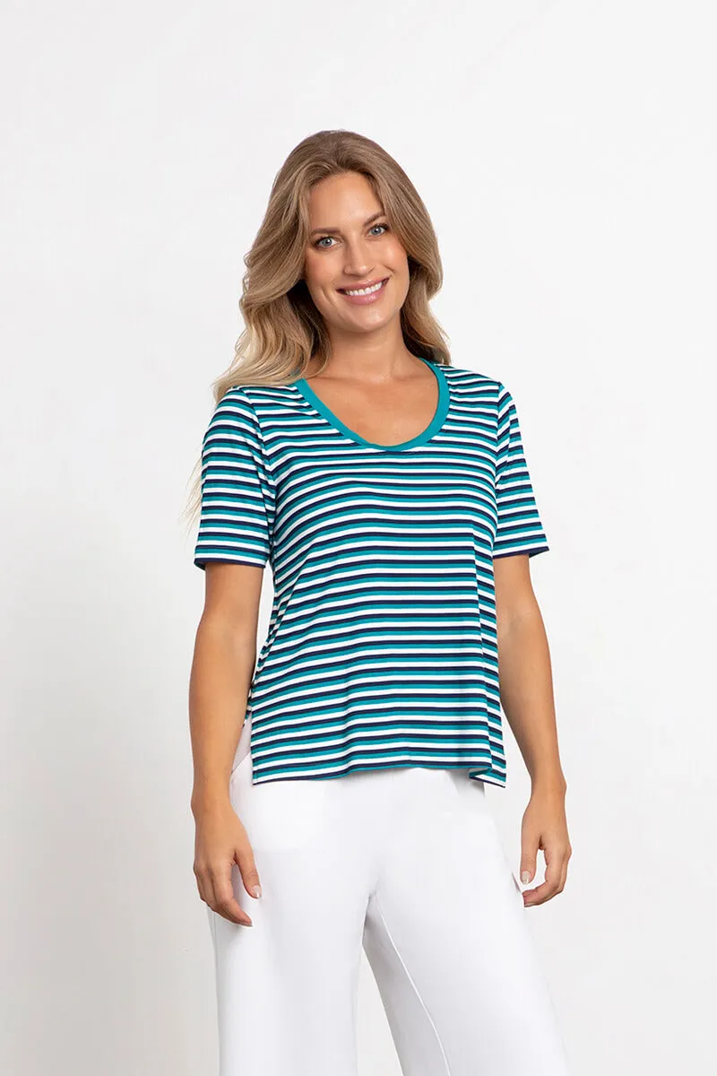 Bamboo Scoop Neck T | Blue Multi