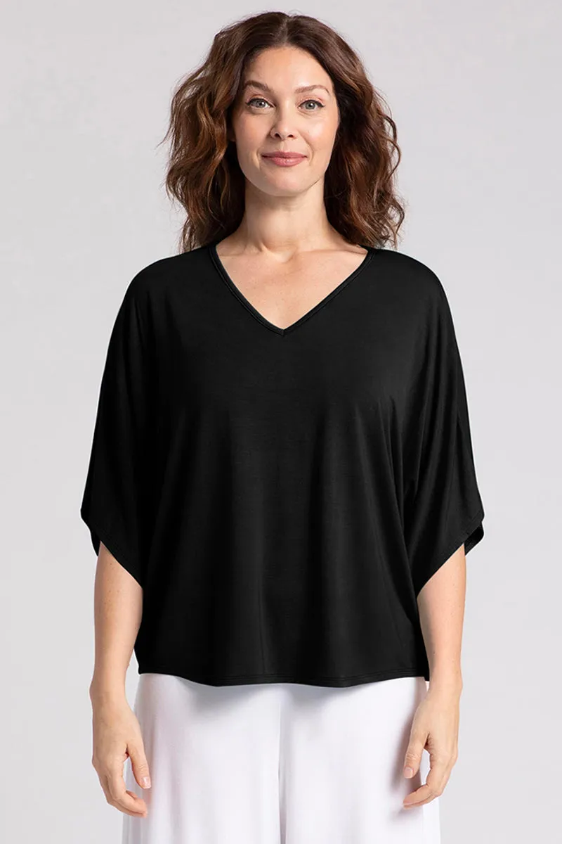 Bamboo V-Neck Dolman Top | Black