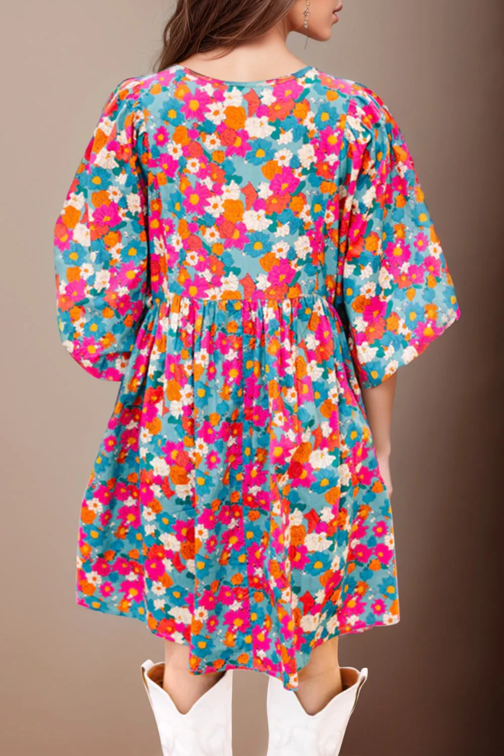 Beach Wedding Guest Attire: Women's Floral Tie-Neck Puff Sleeve Mini Dress