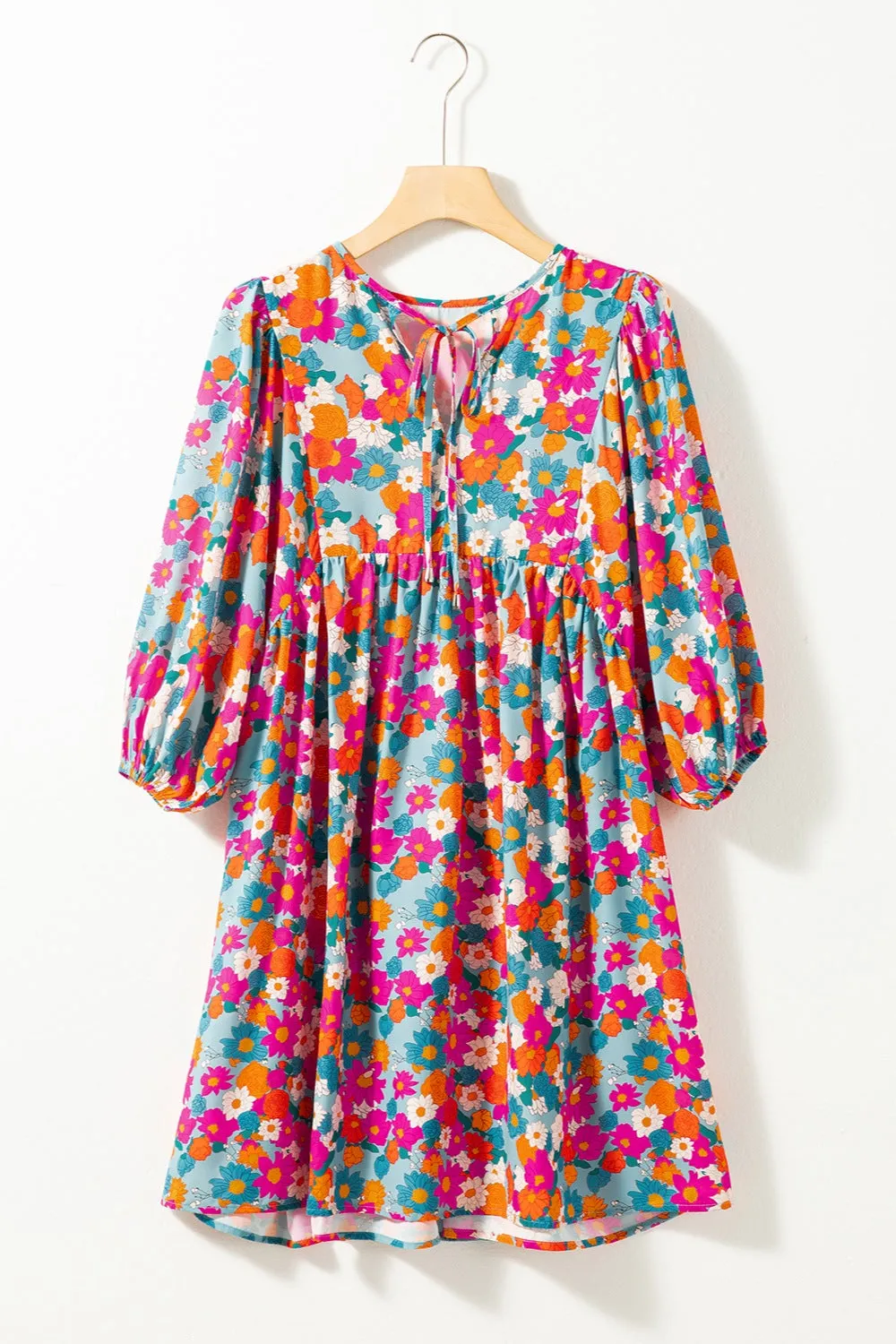 Beach Wedding Guest Attire: Women's Floral Tie-Neck Puff Sleeve Mini Dress