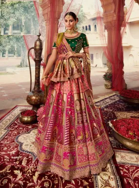 BEAUTIFUL ROYAL PINK AND GREEN LEHENGA SET - RENT