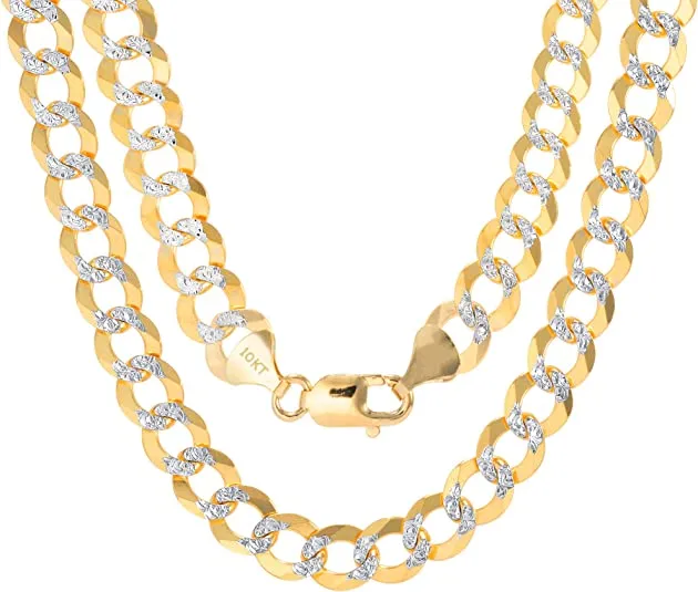 Better Jewelry 10K Gold 7.5mm Cuban Chain Diamond Cut Two Tone