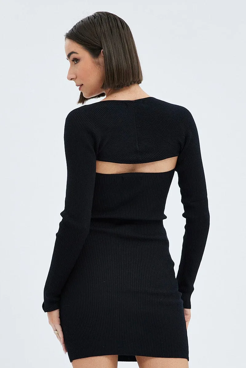 Black Dress & Shrug Set Long Sleeve Strapless Mini Knit