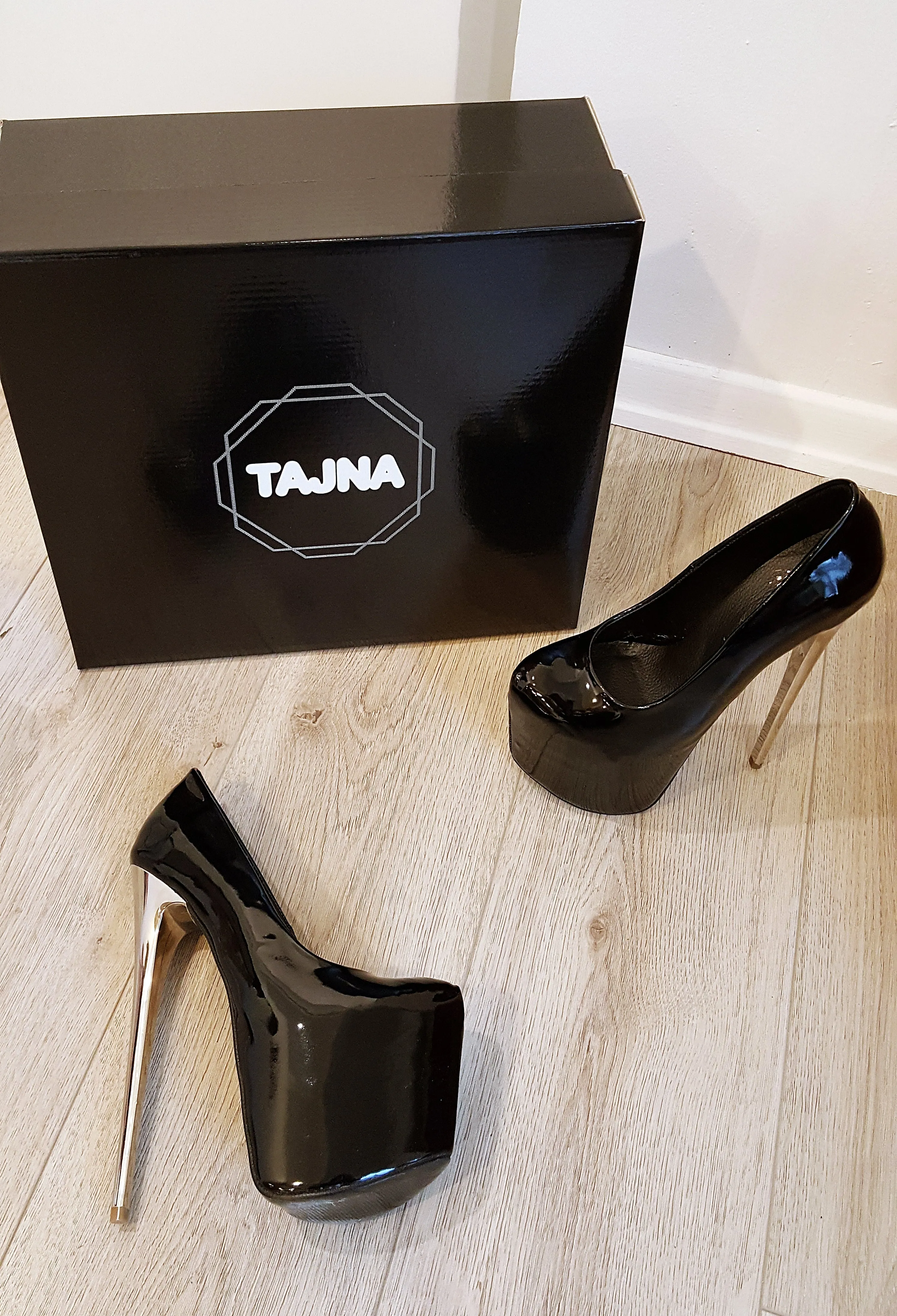 Black Patent Leather Platform Silver Heels